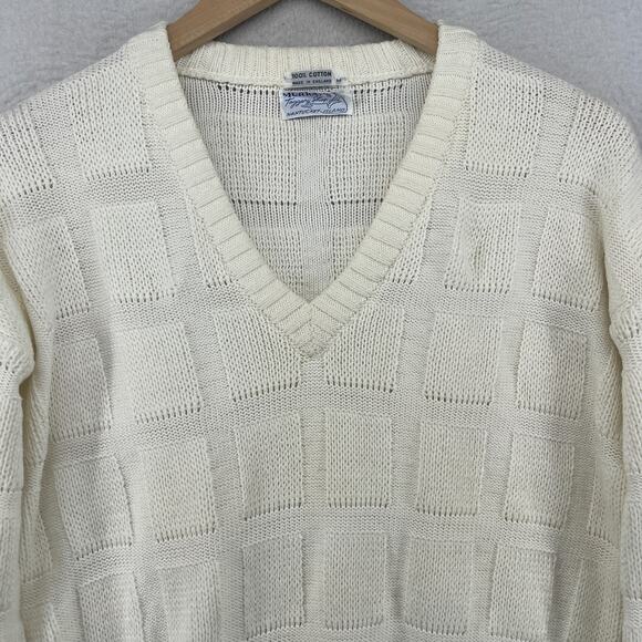 MURRAYS TOGGERY Sweater Women M Textured Windowpane Cotton Off White VTG England - Picture 3 of 12
